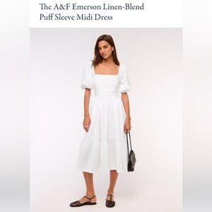 Abercrombie & Fitch White Puff Sleeve Midi Dress